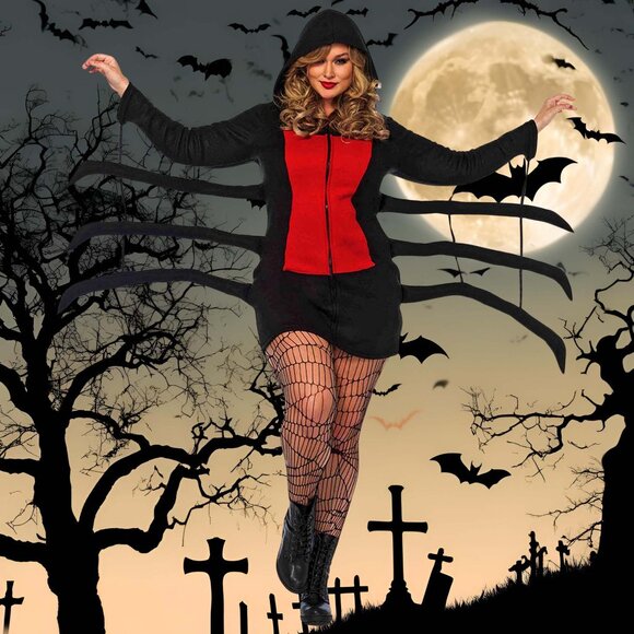 Plus Cozy Black Widow Costume Dress Womens Size 3X 4X Halloween Fleece Top - Picture 1 of 9